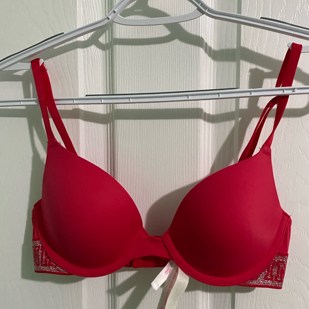 Bright Red PINK Sparkly Bra